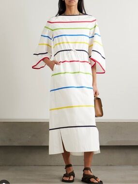 ROSIE ASSOULIN Ribbon grosgrain-trimmed cotton-poplin midi dress size XS